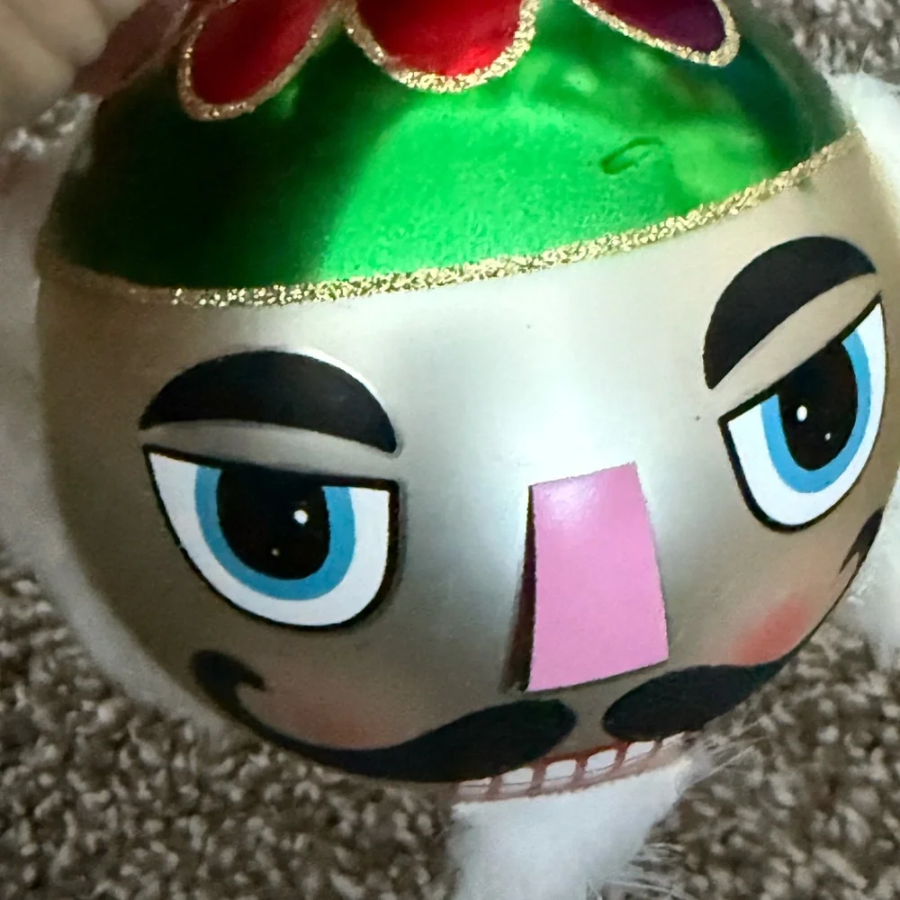 Vintage Pier 1 Round Glass Ball Nutcracker Ornaments Set of 4.